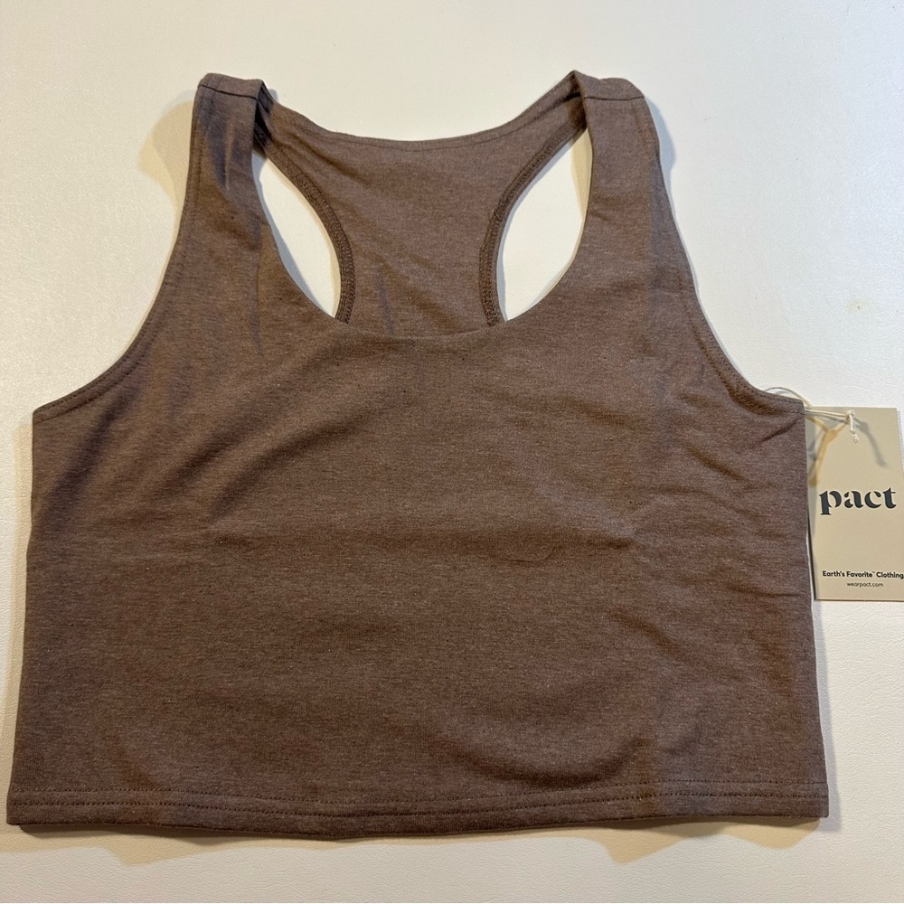NWT Pact Deep Taupe Heather Organic Cotton Blend Racerback Crop Top - Picture 2 of 8